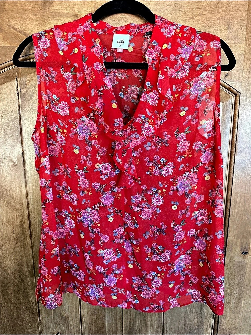 Cabi Floral Ruffle Blouse in Red